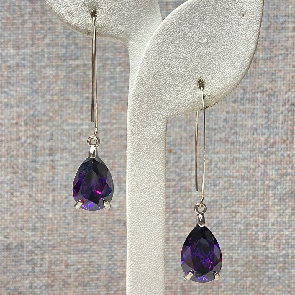 Elegant Teardrop Amethyst Dangle Earrings Silver Tone Versatile Jewelry